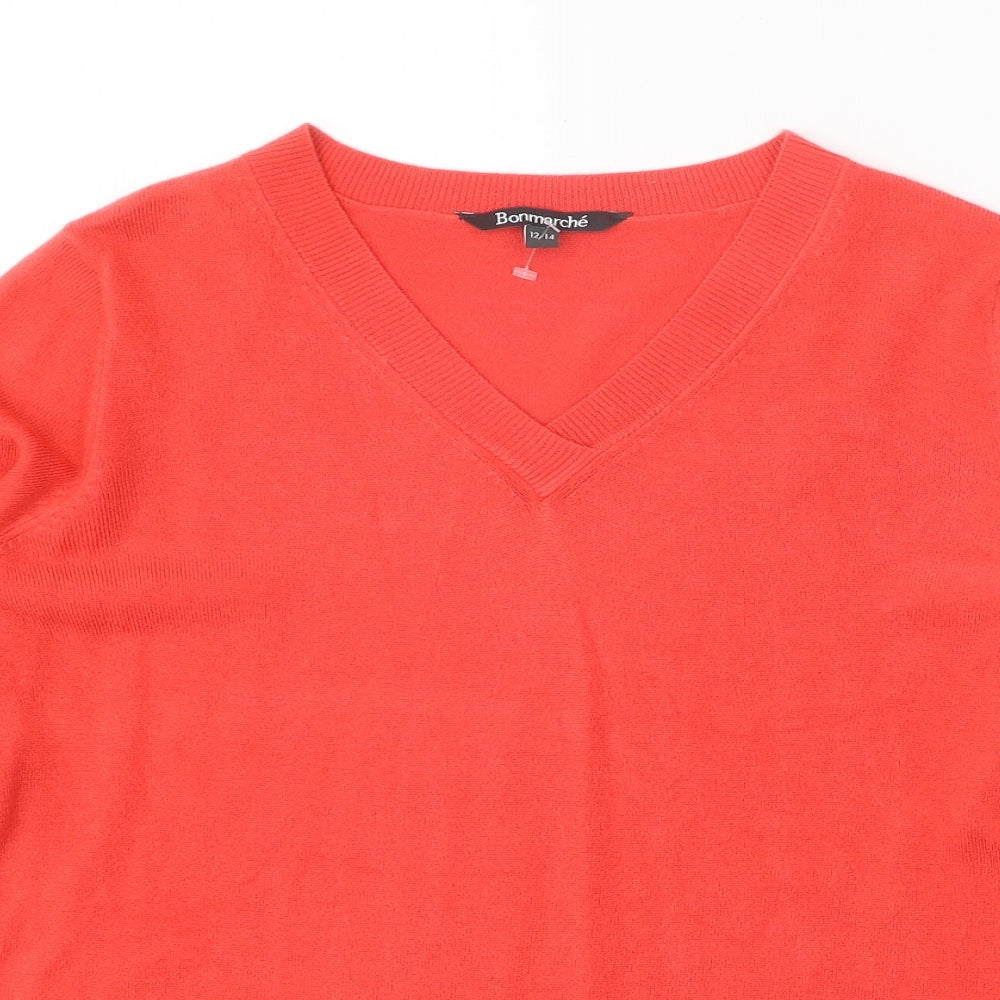 Bonmarché Womens Red V-Neck Acrylic Pullover Jumper Size 12