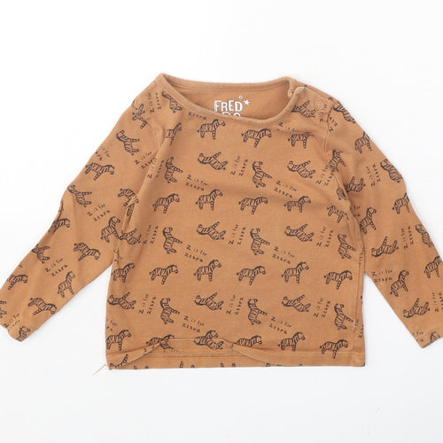 F&F Boys Orange Geometric 100% Cotton Pullover T-Shirt Size 9-12 Months Boat Neck Snap - Zebra Print