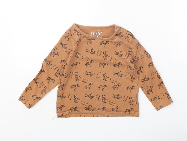 F&F Boys Orange Geometric 100% Cotton Pullover T-Shirt Size 9-12 Months Boat Neck Snap - Zebra Print