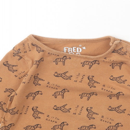 F&F Boys Orange Geometric 100% Cotton Pullover T-Shirt Size 9-12 Months Boat Neck Snap - Zebra Print