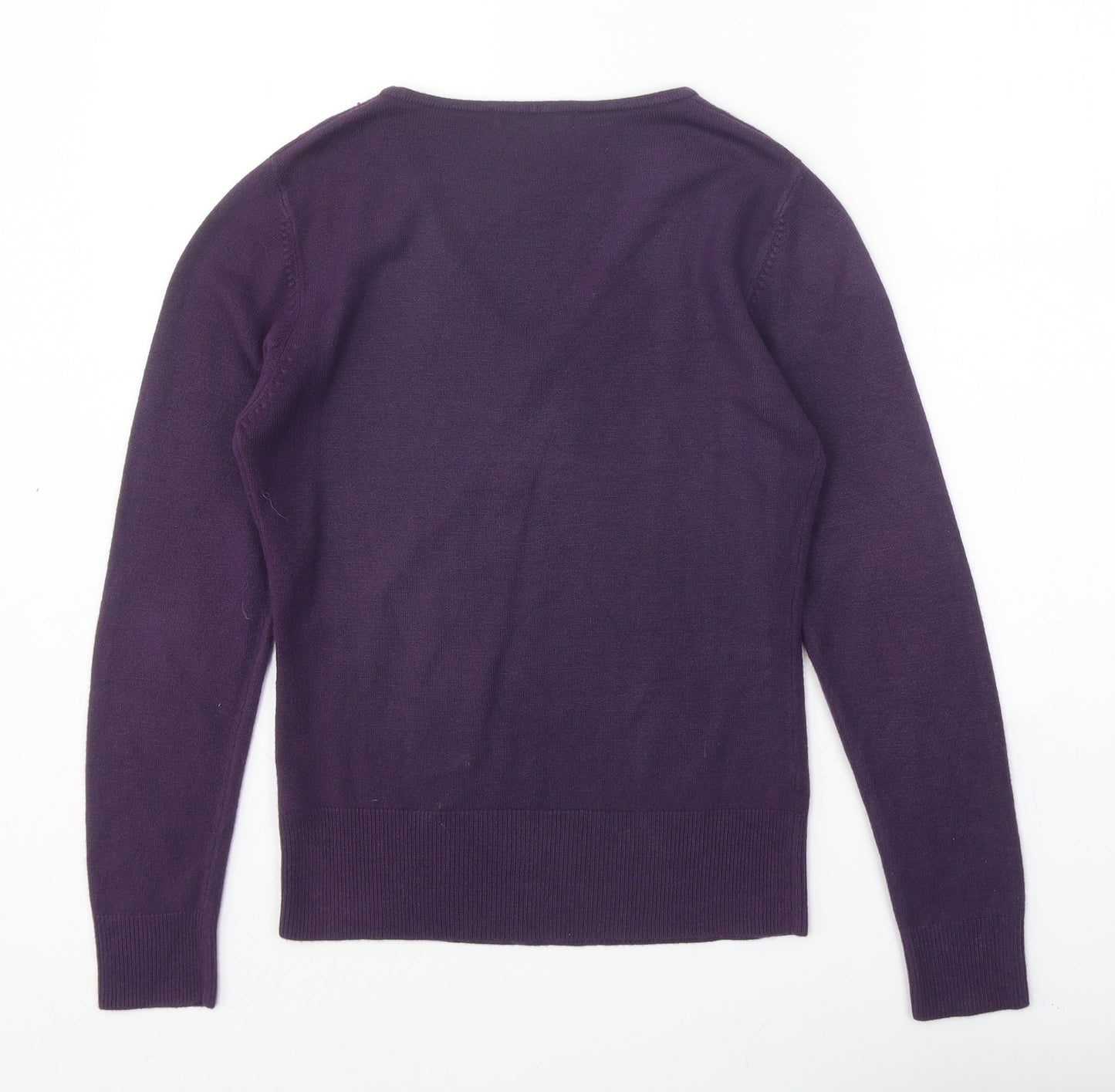 George Womens Purple V-Neck Acrylic Pullover Jumper Size 12