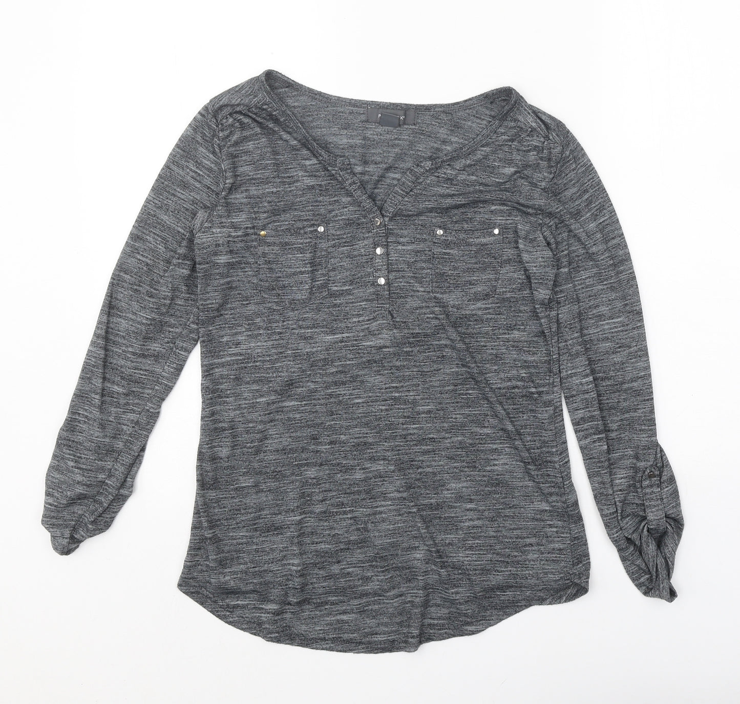 Primark Womens Grey Polyester Basic T-Shirt Size 6 V-Neck