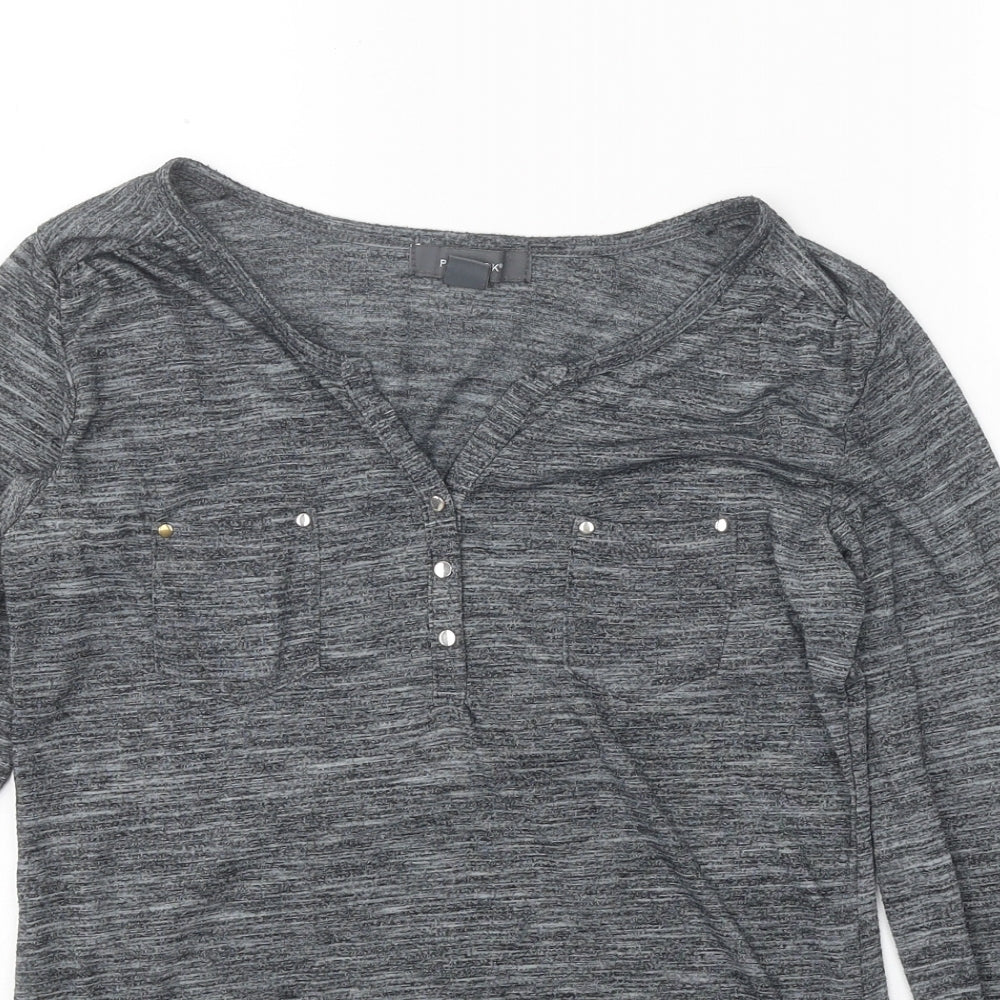 Primark Womens Grey Polyester Basic T-Shirt Size 6 V-Neck