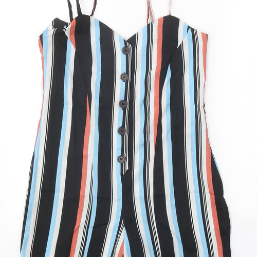 Studio Womens Black Striped Polyester Playsuit One-Piece Size 8 Button