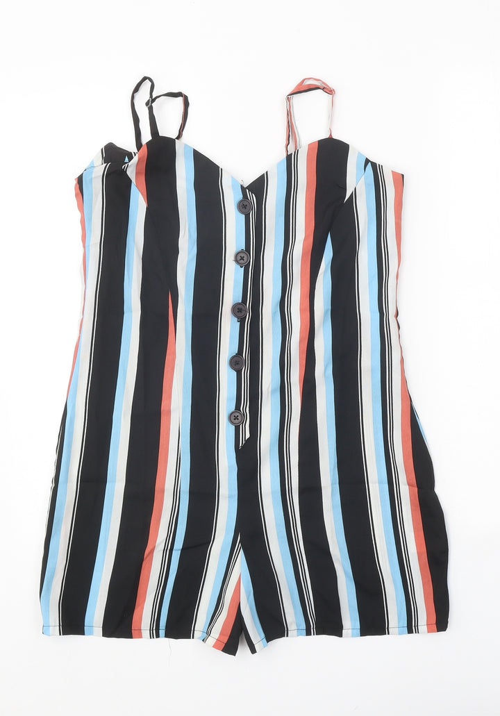 Studio Womens Black Striped Polyester Playsuit One-Piece Size 8 Button