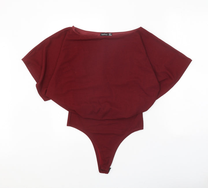 Boohoo Womens Red Polyester Bodysuit One-Piece Size 10 Snap - Batwing