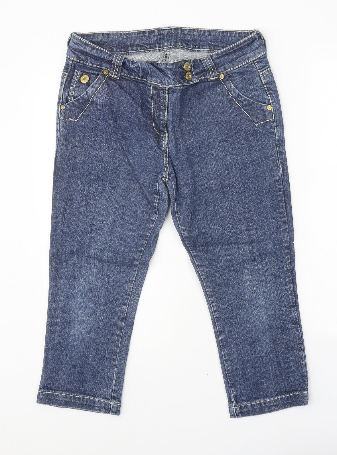 Dorothy Perkins Womens Blue Cotton Cropped Jeans Size 14 Regular Zip