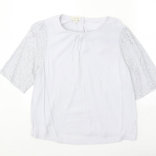 Monsoon Womens Grey Polyester Basic Blouse Size 14 Round Neck - Lace Detail