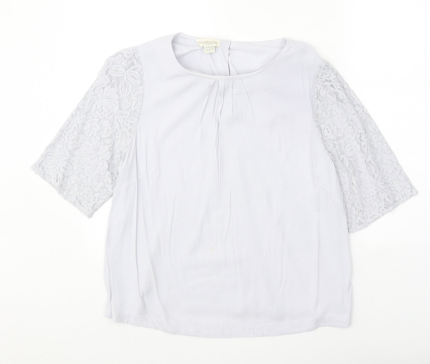Monsoon Womens Grey Polyester Basic Blouse Size 14 Round Neck - Lace Detail