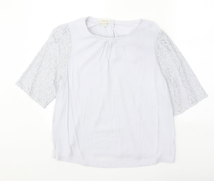 Monsoon Womens Grey Polyester Basic Blouse Size 14 Round Neck - Lace Detail