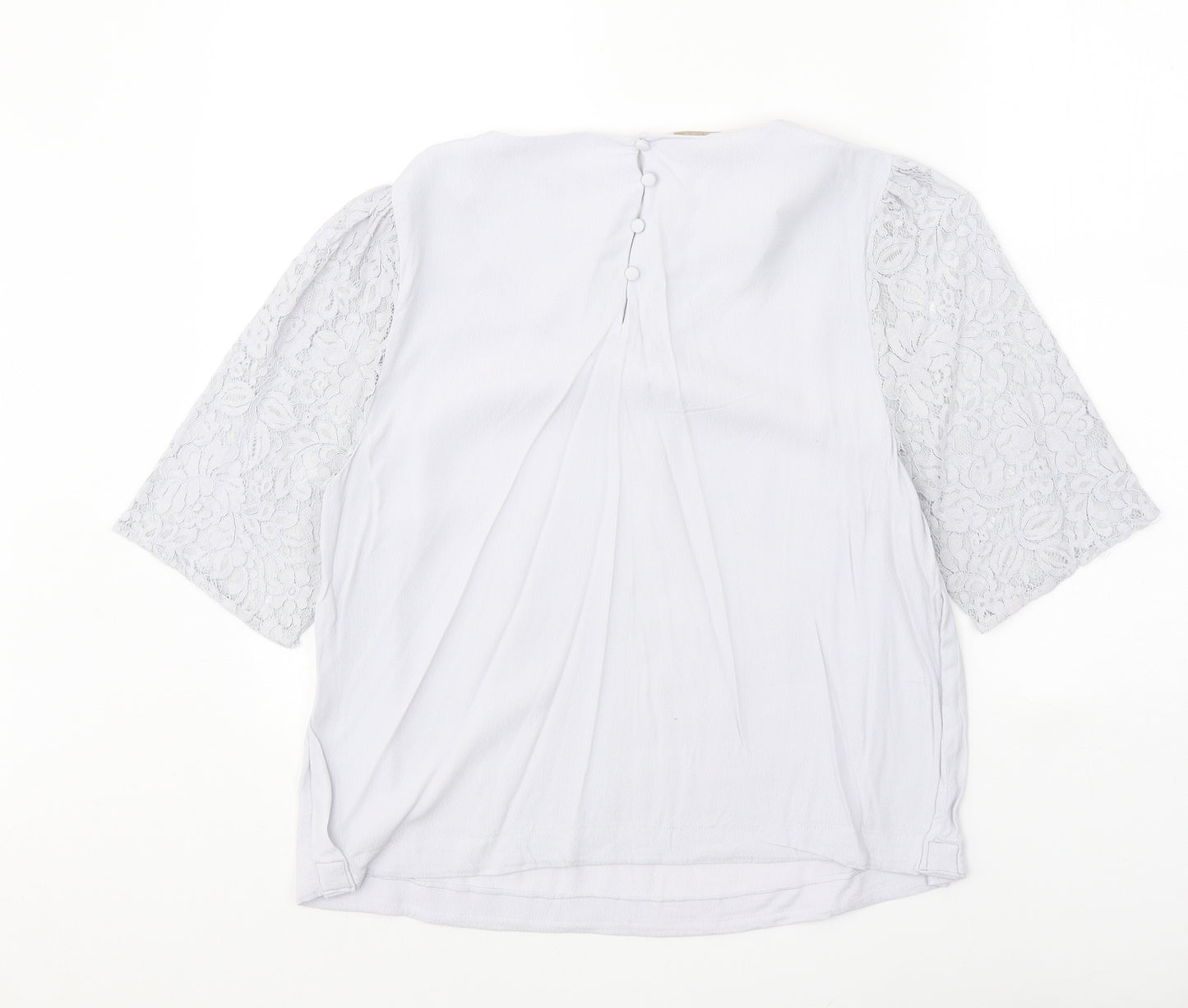 Monsoon Womens Grey Polyester Basic Blouse Size 14 Round Neck - Lace Detail