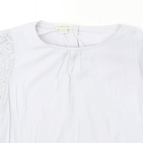 Monsoon Womens Grey Polyester Basic Blouse Size 14 Round Neck - Lace Detail