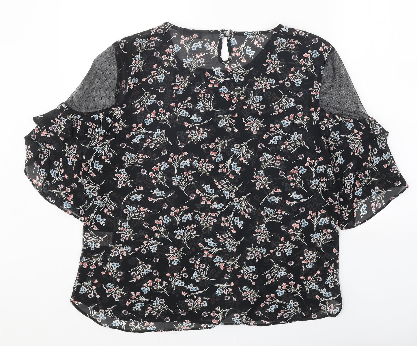 Peacocks Womens Black Geometric Polyester Basic Blouse Size 16 Round Neck - Lace Detail