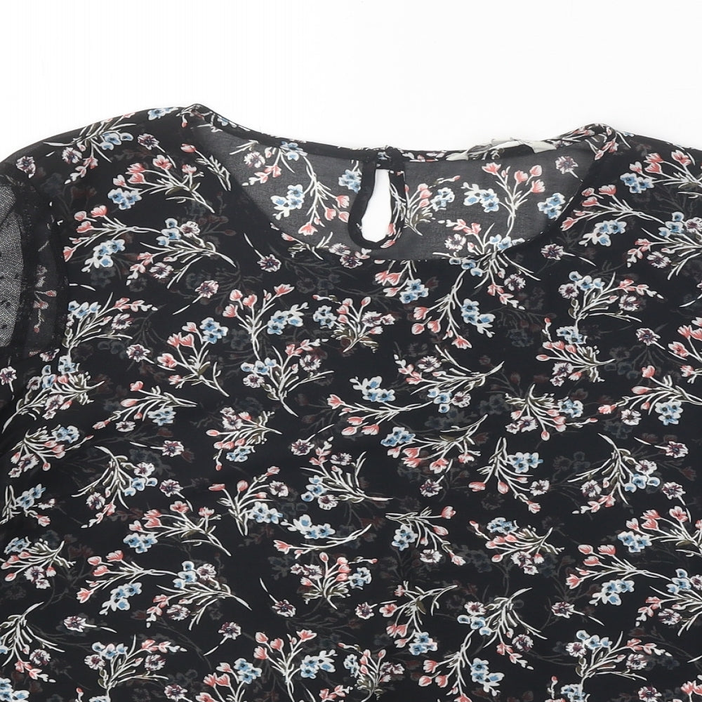 Peacocks Womens Black Geometric Polyester Basic Blouse Size 16 Round Neck - Lace Detail