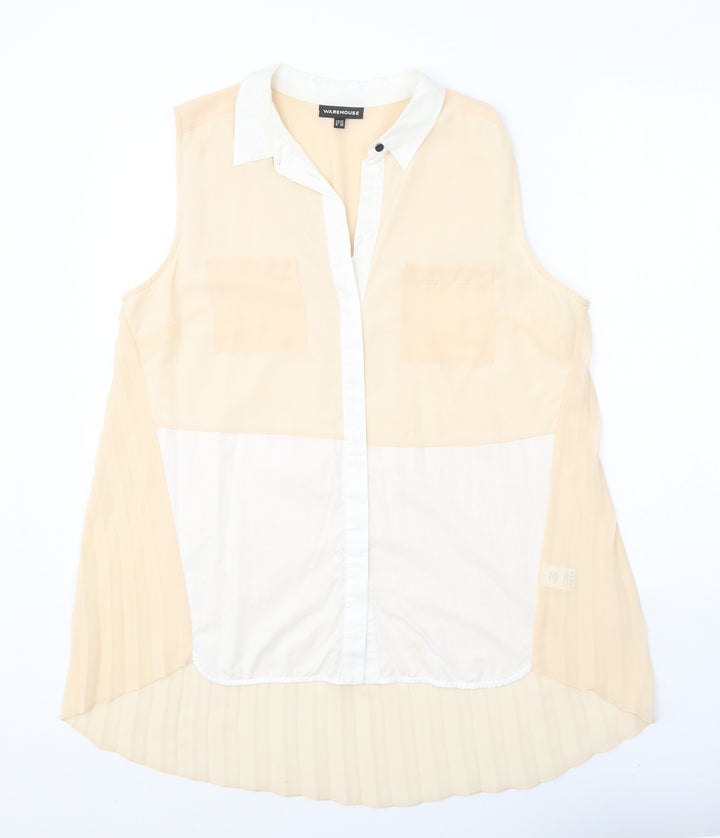 Warehouse Womens Beige Polyester Basic Tank Size 16 Collared
