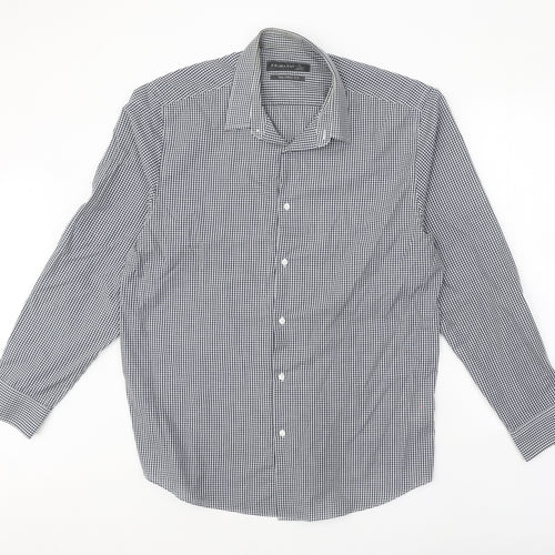 Primark Mens Blue Check Polyester Button-Up Size 17 Collared Button