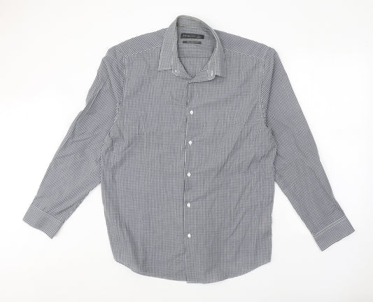 Primark Mens Blue Check Polyester Button-Up Size 17 Collared Button