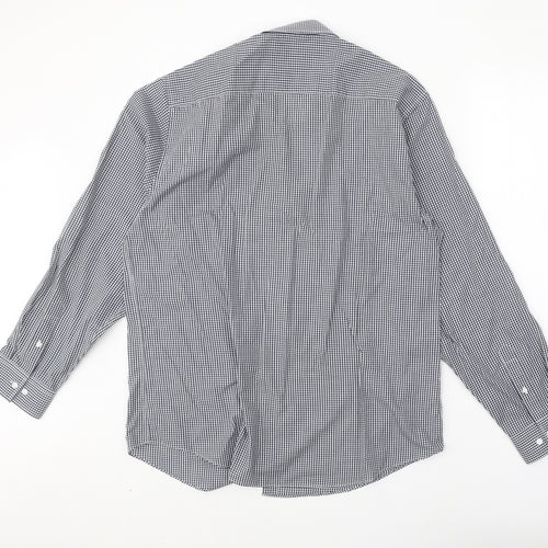 Primark Mens Blue Check Polyester Button-Up Size 17 Collared Button
