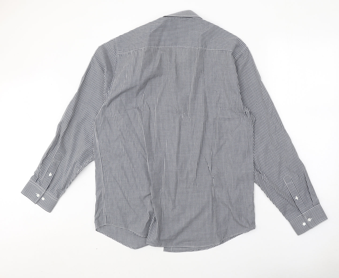 Primark Mens Blue Check Polyester Button-Up Size 17 Collared Button