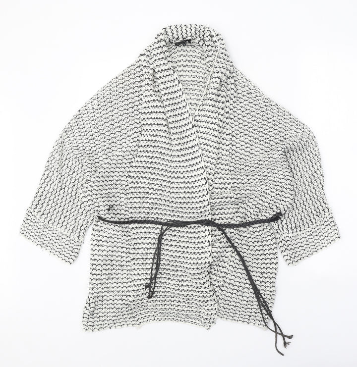 New Look Womens White Collared Geometric Acrylic Cardigan Jumper Size S