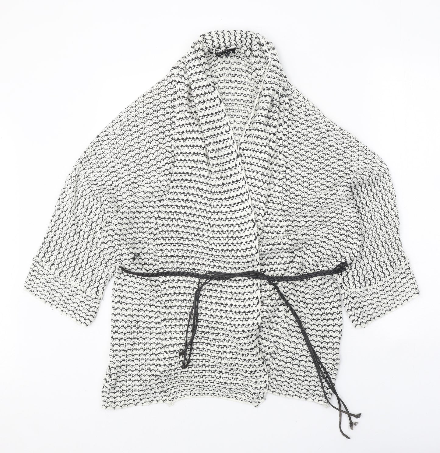 New Look Womens White Collared Geometric Acrylic Cardigan Jumper Size S