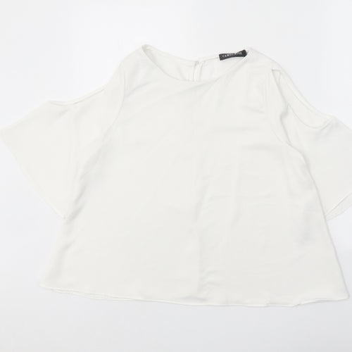 Cameo Rose Womens White Polyester Basic Blouse Size 10 Round Neck - Cold Shoulder