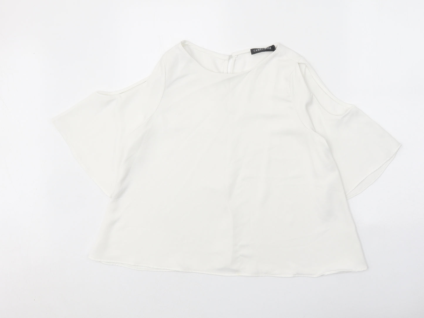 Cameo Rose Womens White Polyester Basic Blouse Size 10 Round Neck - Cold Shoulder
