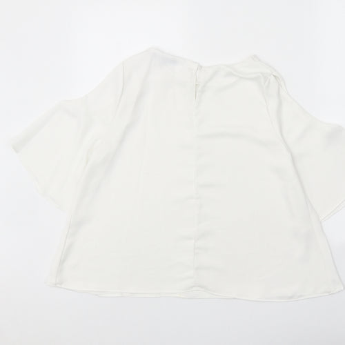 Cameo Rose Womens White Polyester Basic Blouse Size 10 Round Neck - Cold Shoulder