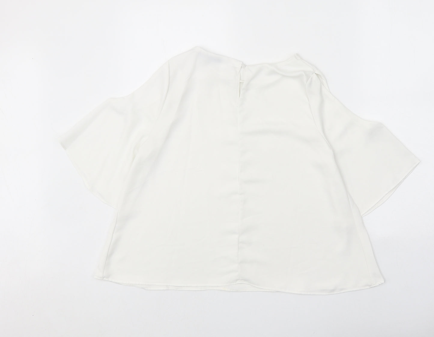 Cameo Rose Womens White Polyester Basic Blouse Size 10 Round Neck - Cold Shoulder