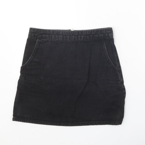 Topshop Womens Black Cotton Mini Skirt Size 25 in Zip
