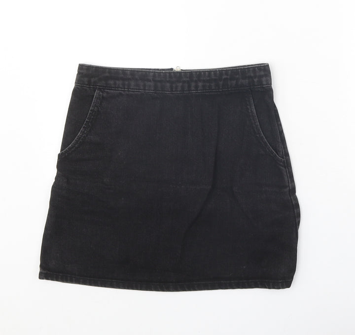 Topshop Womens Black Cotton Mini Skirt Size 25 in Zip