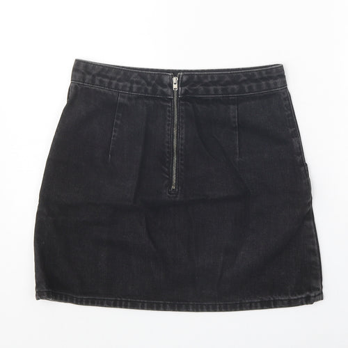 Topshop Womens Black Cotton Mini Skirt Size 25 in Zip