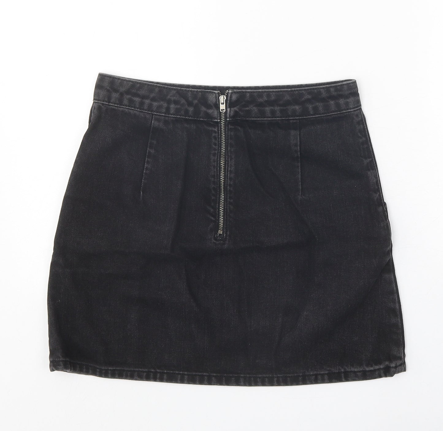 Topshop Womens Black Cotton Mini Skirt Size 25 in Zip