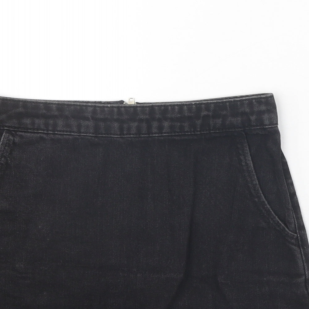 Topshop Womens Black Cotton Mini Skirt Size 25 in Zip