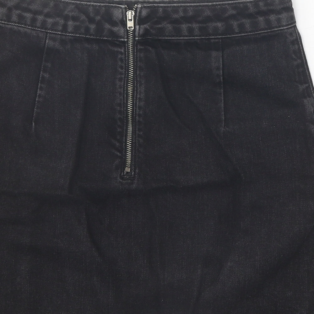 Topshop Womens Black Cotton Mini Skirt Size 25 in Zip