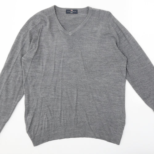 Blue Harbour Mens Grey V-Neck Acrylic Pullover Jumper Size S Long Sleeve