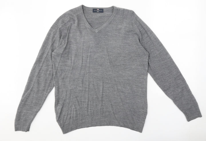 Blue Harbour Mens Grey V-Neck Acrylic Pullover Jumper Size S Long Sleeve