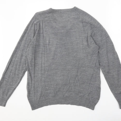Blue Harbour Mens Grey V-Neck Acrylic Pullover Jumper Size S Long Sleeve