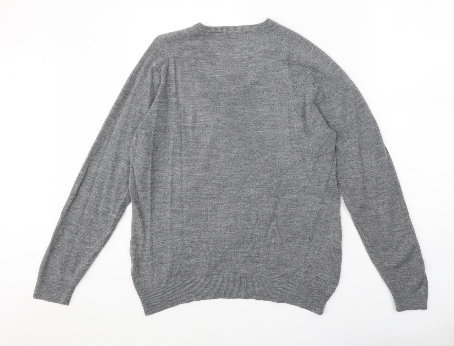 Blue Harbour Mens Grey V-Neck Acrylic Pullover Jumper Size S Long Sleeve