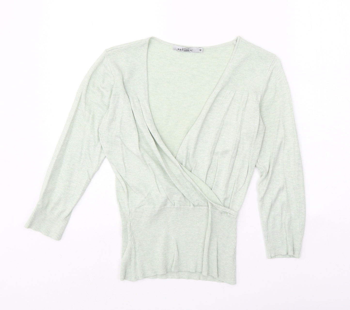 Republic Womens Green Polyester Basic T-Shirt Size 12 V-Neck