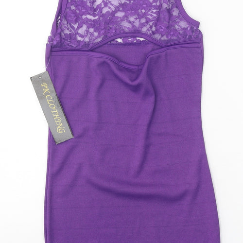 PK Clothing Womens Purple Polyester Tank Dress Size M Boat Neck Pullover - Lace Detail