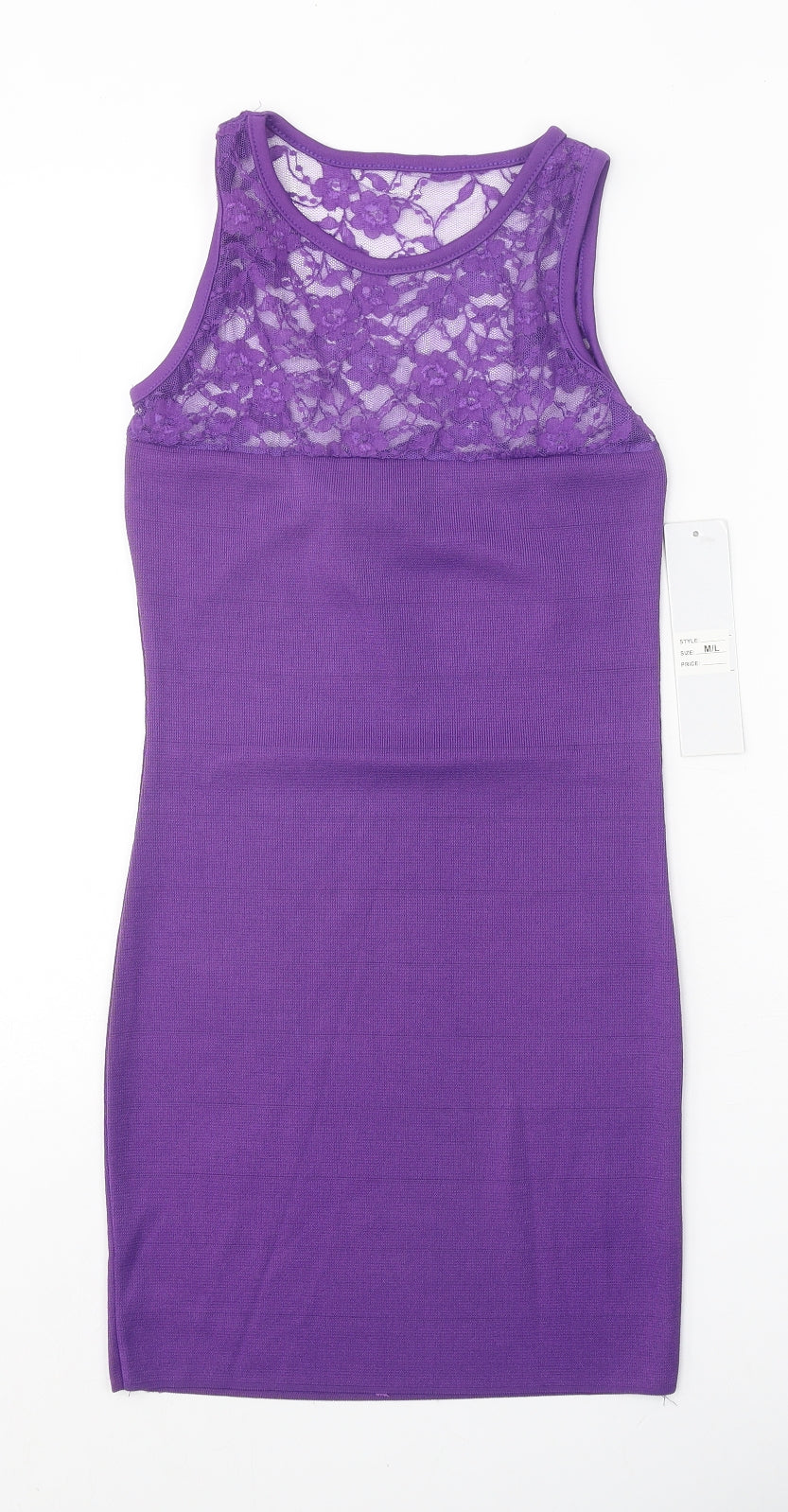 PK Clothing Womens Purple Polyester Tank Dress Size M Boat Neck Pullover - Lace Detail