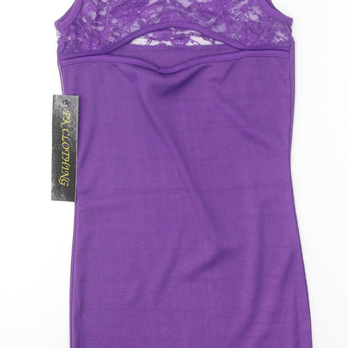 PK Clothing Womens Purple Polyester Tank Dress Size M Boat Neck Pullover - Lace Detail