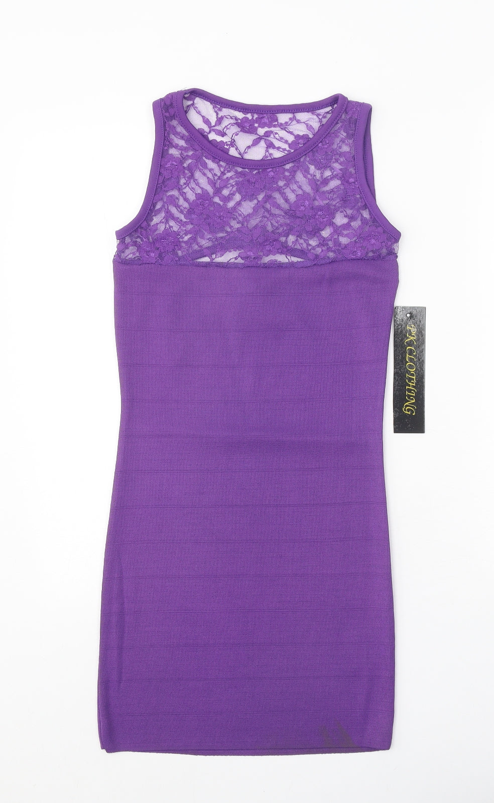 PK Clothing Womens Purple Polyester Tank Dress Size M Boat Neck Pullover - Lace Detail