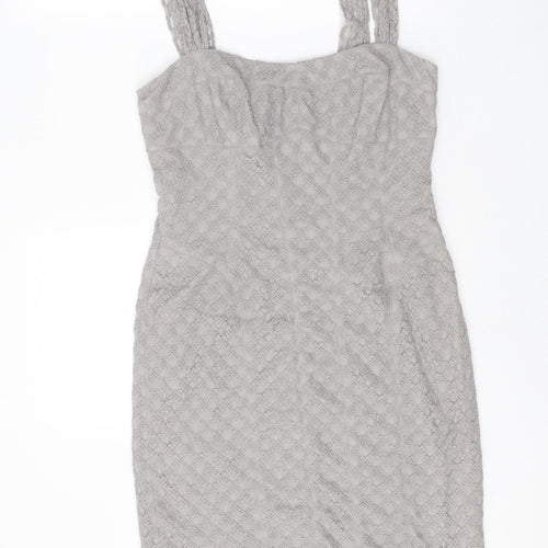 Maggie Boutique Womens Grey Cotton Bodycon Size 8 Square Neck Zip