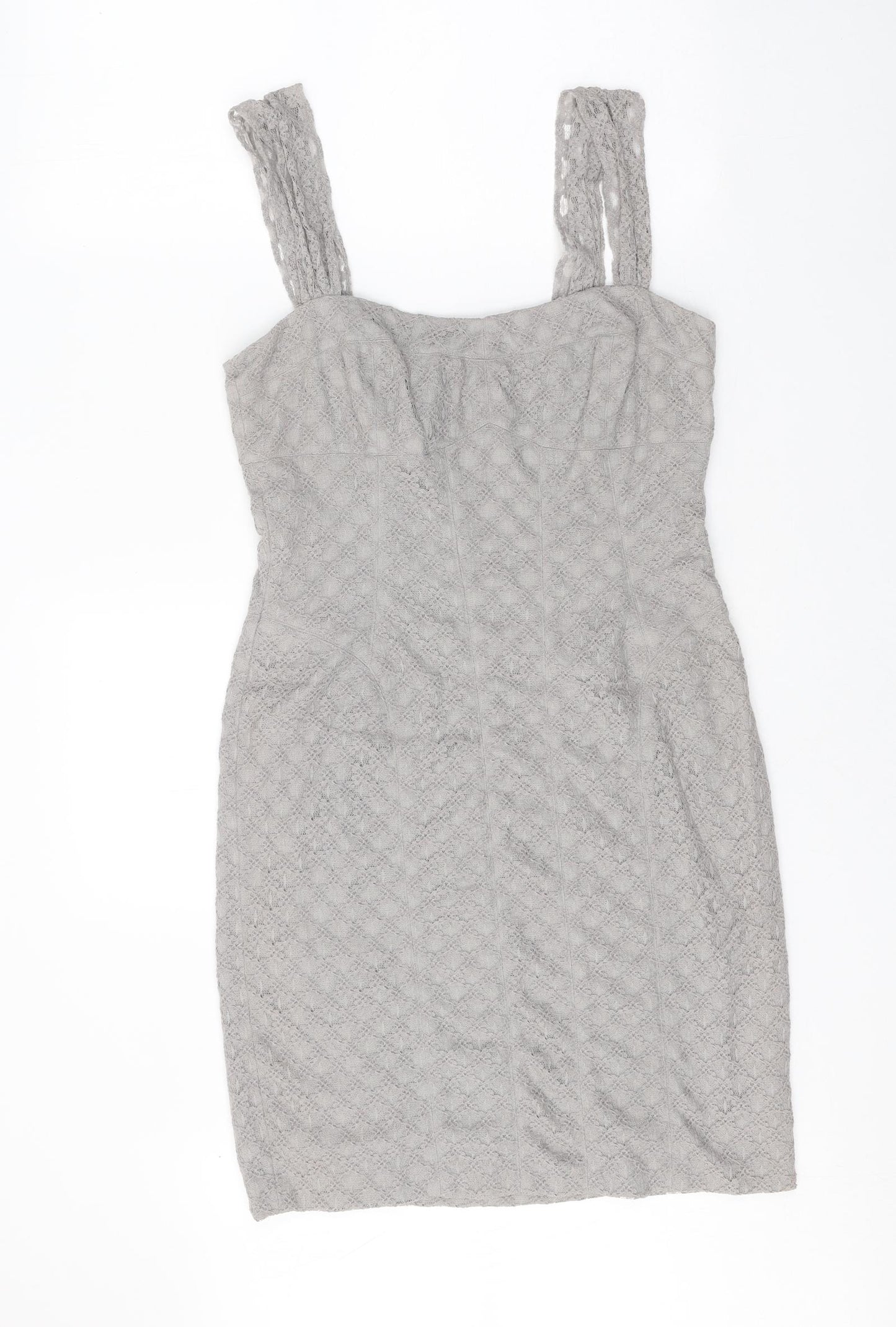 Maggie Boutique Womens Grey Cotton Bodycon Size 8 Square Neck Zip