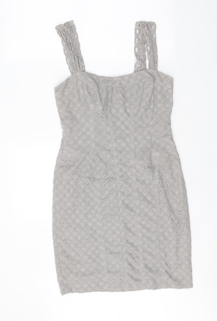 Maggie Boutique Womens Grey Cotton Bodycon Size 8 Square Neck Zip