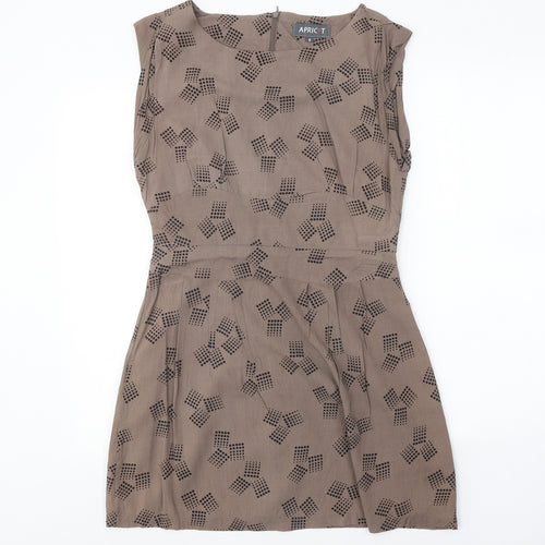 Apricot Womens Brown Geometric Viscose A-Line Size S Round Neck Zip