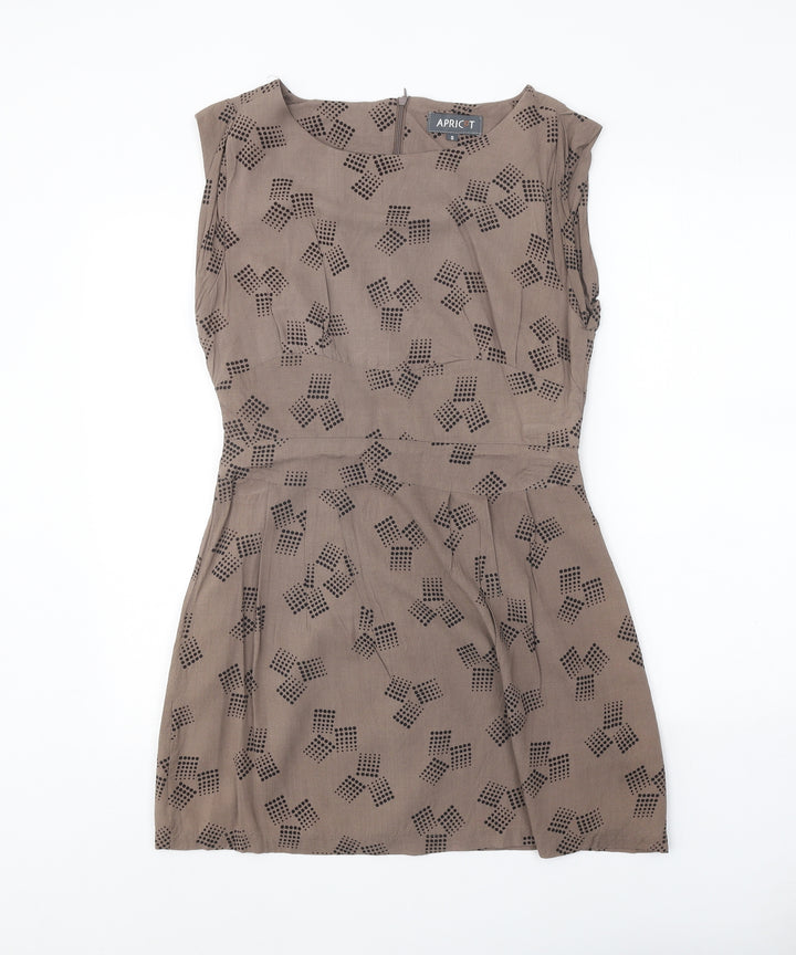 Apricot Womens Brown Geometric Viscose A-Line Size S Round Neck Zip
