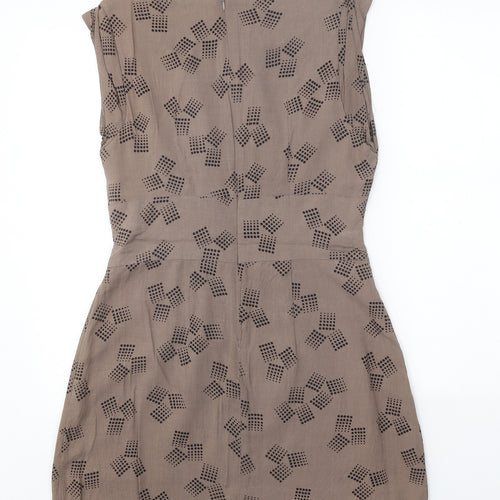 Apricot Womens Brown Geometric Viscose A-Line Size S Round Neck Zip
